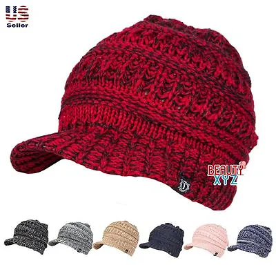  Unisex Winter Visor Beanie Knit Hat Cap Crochet Men Women Ski Warm NEW • $12.99