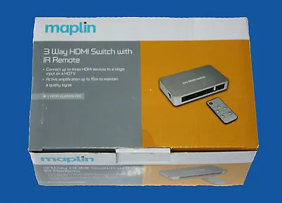 Maplin  3 Way Hdmi  Switch Switcher With Ir Remote - N06gf -  Uk Stock • £18.99