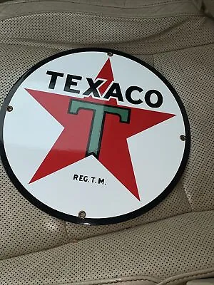 Texaco Gasoline Vintage Advertising Gas Oil Pump Porcelain Enamel Metal Sign • $39