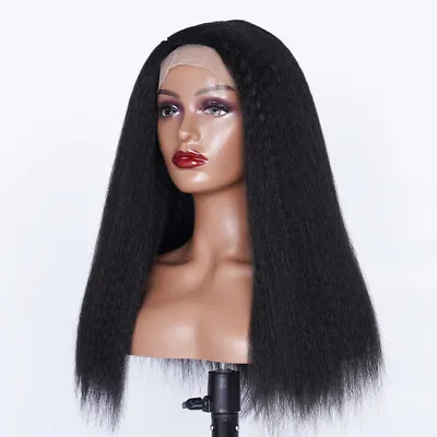 Long Yaki Straight Lace Front Wigs Black Synthetic For Daily Wear Women Soft Wig • $29.99