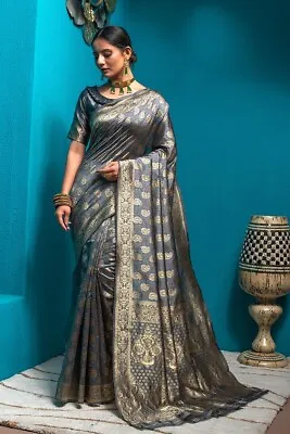 $50 • Buy Bollywood Trendy Party Wear Banarasi Silk Saree Wedding Style Woven Design Saree