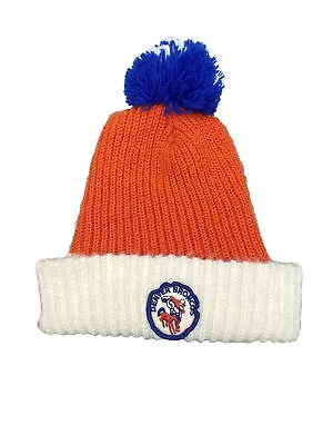 Vintage Denver Broncos NFL Blue Orange Knit Football Pom Pom Beanie Hat  • $49.95