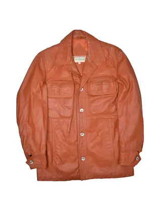 Vintage McGregor Leather Jacket Mens 40 Brown Orange Button Front Flight Coat • $110.01