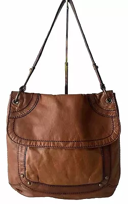 Fossil Cognac Distressed Leather Shoulder Hobo Bag Purse Soft Boho Vintage • $32.50