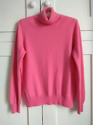 M&S Soft Thick 100% Cashmere Hot Pink Roll Neck Polo Size  12 • £38