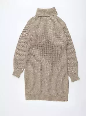 Marks And Spencer Womens Beige Polyester Jumper Dress Size S Roll Neck Pullover • £4.25