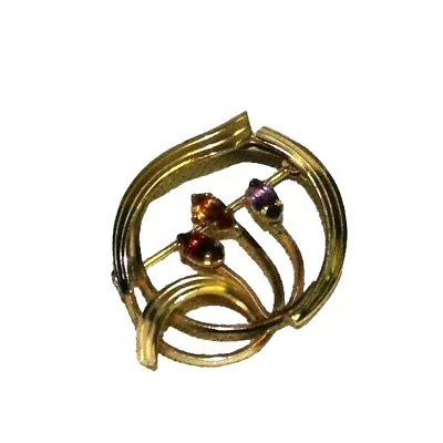 14K Gold Filled Van Dell Brooch With Red Yellow And Purple Stones • $9.76