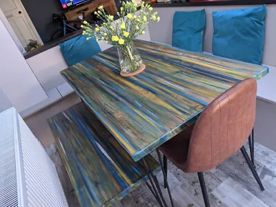 Coloured Wood Dining Table Coastal Cottage Nautical Harbour Lights Colour Scheme • £399