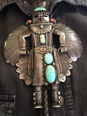 SUPER RARE!!! BOLO TIE Great Vtg Navajo Kachina Large Sterling Silver Turquoise • $1990