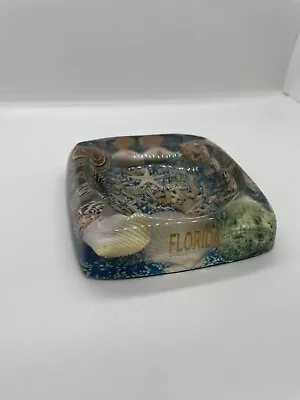 Pompano Beach Florida Marble Glass Ash Tray Tourist Blue Green • $1.99