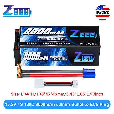 Zeee 4S HV Lipo Battery 8000mAh 15.2V 130C 5mm Bullet To EC5 For RC Car Truck • $71.99