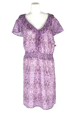 Merona Dress Shades Of Purple Ruffles Elastic Waist Womens Size (4) 4X Knee Leng • $29.95