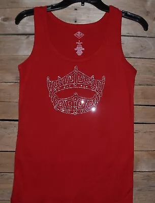 Miss America Pageant Crown Rhinestone    Bling Sleeveless Tank Top Size Small • $19.99