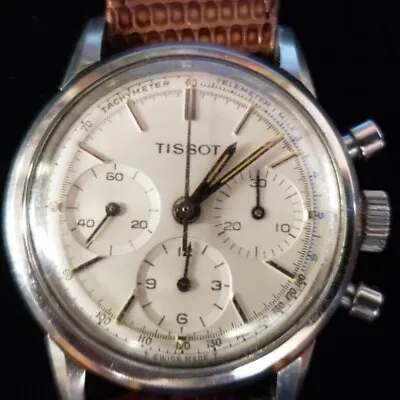 1963 Tissot Lemania 1281 Men's Chronograph Watch 17j 1 Mile Telemeter 4 Faces • $1500