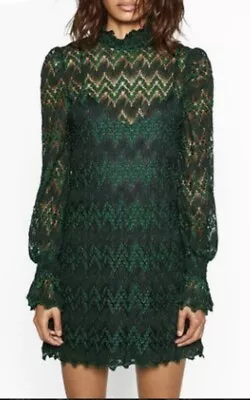 £14.99 • Buy Zara Bnwt Green Lace High Neck Mini Dress Ballon  Sleeve With Slip £49 XL