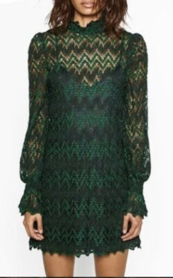 £14.99 • Buy Zara Bnwt Green Lace High Neck Mini Dress Ballon  Sleeve With Slip £49 XL