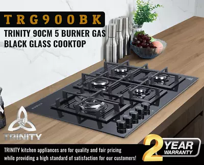 $599 • Buy Trinity 5 Hob 90cm Built-in Black Glass GAS WOK Cooktop TRG900BK FREE Delivery
