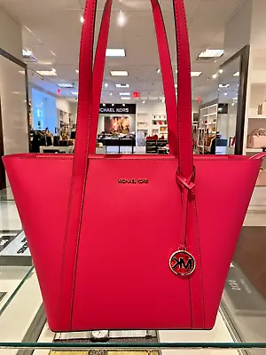 Michael Kors Pratt Ladies MK Logo Large Top Zip Tote Shoulder Bag Electric Pink • $111.95