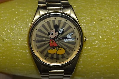 SEIKO Mickey Mouse Watch 5H23-8A09 Sunburst Quartz Unisex 34mm Japan Tested Work • $152.99