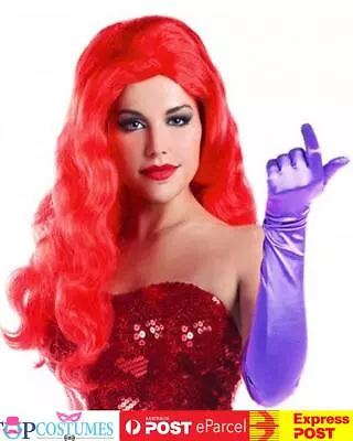 Long Red Mermaid Jessica Rabbit Poison Ivy Halloween Witch Costume Wig Hair • $26.45