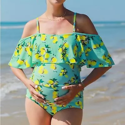 Summer Mae Off The Shoulder Maternity One Piece Swimsuit XL Lemon Print • $20