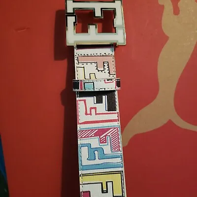 Designer White Multi Color Leather Belt With  Buckle 24 - 38  • $78.99
