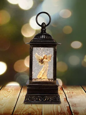 10.5 H ANGEL HOLDING DOVE BIRD Lighted Glitter Water Globe Lantern B/O 71228 • $36.95