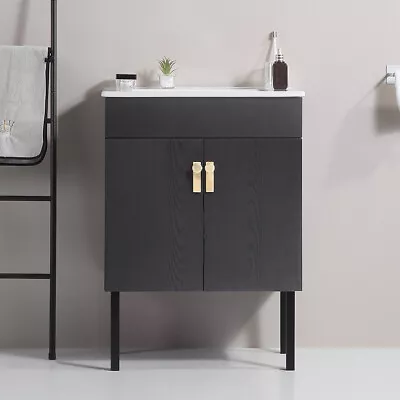 24  Bathroom Vanity With Metal Legwith White Ceramic BasinTwo Soft Close Cabin • $369.61