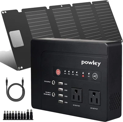 £210.25 • Buy Powkey 200Watt Portable Power Bank With AC Outlet With 40W Solar Panel Pure Sine