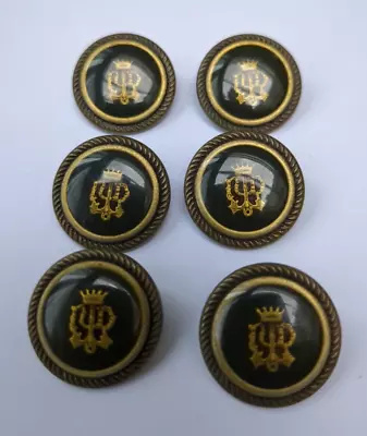 Vintage Waistcoat  Jacket Buttons X 6 With Court Of Arms & Crown Black & Gold • £8