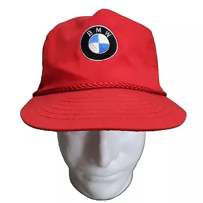 Vintage Red BMW Hat KC Caps Bent Bill Strapback One Size Fits All • $29.95