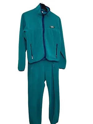 Vintage L.L. Bean 80’s Fleece Teal Sweatsuit Sweatshirt Sweatpants XS Zip • £29.88