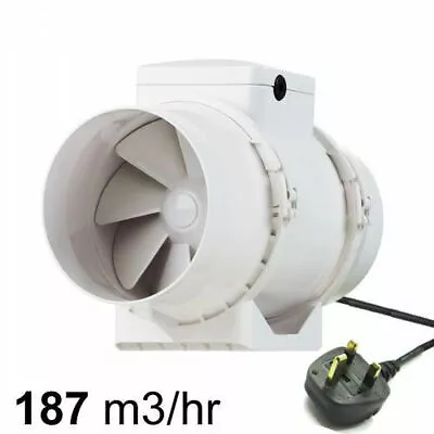 4 -6  In Line Hydroponic Extractor Fan With UK Plug & Lead For Bathroom Shower • £68.18