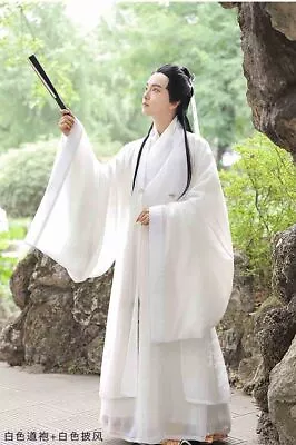 Hanfu Men Chinese Traditional Hanfu Gown White Male Cosplay Costume Fancy • $93.95