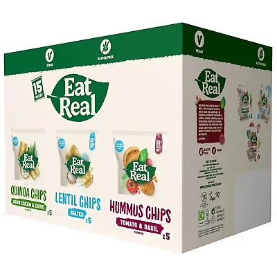 Eat Real Crisps Hummus Lentil Quinoa Flavour Variety Chips Box Pack Of 15 Bags • £14.95