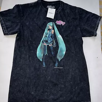 NWT Women’s Hatsune Miku Graphic TShirt Oil Wash Black Sz S/M $20 • $27.03