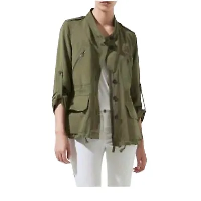 $32 • Buy Zara Basic Womens Utility Jacket Size XS Olive Green Cargo Military Lightweight