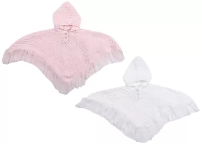 Babies Hooded Coat Baby Girls Knitted Blanket Poncho Cape Newborn Shawl Gift • £11.95