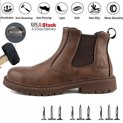 Waterproof Work Boots For Men Slip-on Steel Toe Safety Shoes Sneakers Anti-slip • $43.23