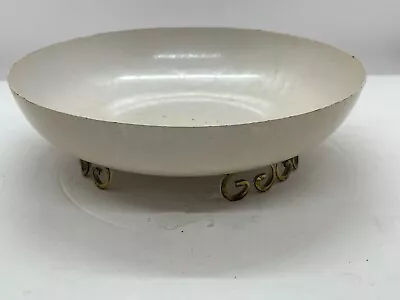 Ivory Moire Glaze Kyes Hand Made Pasedena California Footed 7  Enamel Bowl • $20.75