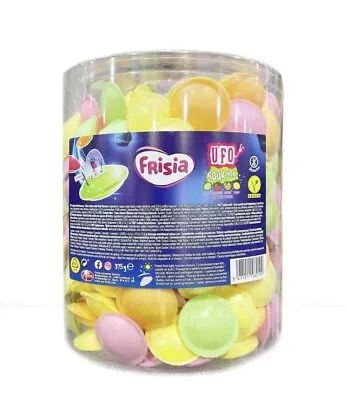 Frisia UFO Flying Saucers Sour Mix 375g Tub Sherbet Filled Retro Sweets Vegan • £12.80