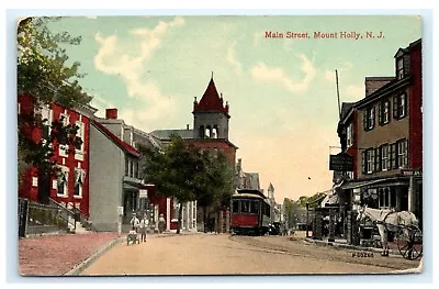 Main Street Mount Holly NJ New Jersey Postcard Trolly United Shoe Repair F5 • $9.99