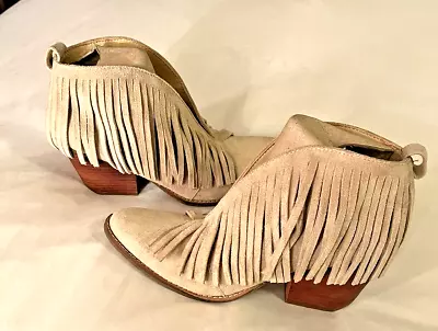 Free People Coconuts By Matisse Lambert Boots Size 10 Cream Suede Fringe Western • $30