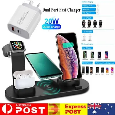 $6.99 • Buy Wireless Charger Dock Charging Station 4in1 For Apple Watch IPhone 14 13 12 8+