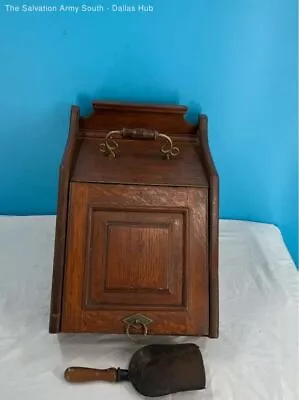 Vintage Solid Wood Coal Ash Slipper Box Scuttle W/ Shovel - Fireplace Storage • $41