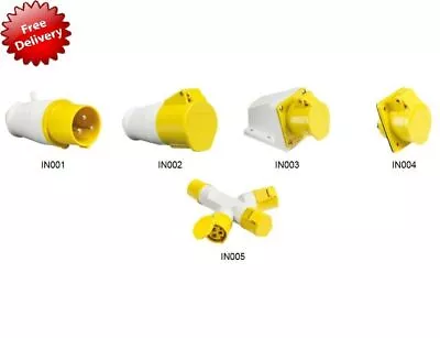 Yellow 110v 16 Amp 3 Pin Industrial Site Plug & Sockets Ip44 2p+e Male/female • £8.99