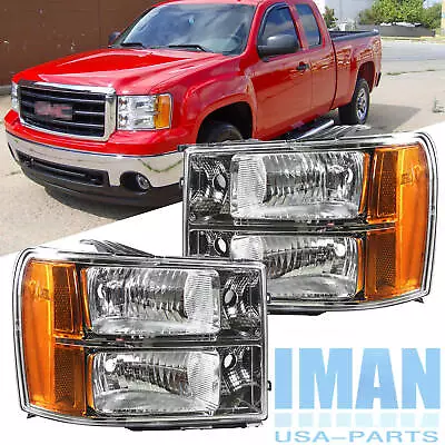 For 2007-2013 GMC Sierra 1500 2500 3500 Chrome Housing Amber Corner Headlights • $71.58