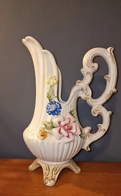 Capodimonte Pitcher Italy Vase Vintage Italian Roses Floral Shabby Chic Classic • £30
