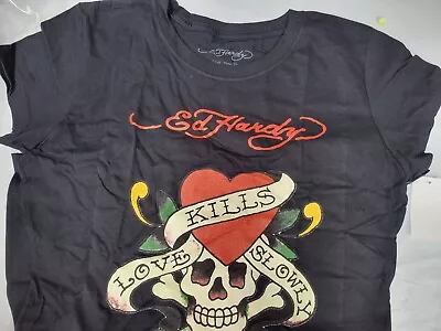 NEW Ed Hardy Love Kills Slowly Womens Fitted Tshirt Black- Sz Medium • $19.95