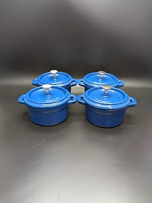 ✨ 4 Wolfgang Puck Enamel Cast Iron Coquette Mini Dutch Ovens Blue With Lids  • $59.79